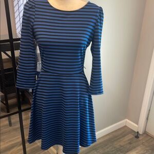 New With Tags Boutique Ark & Co Blue & Black Striped Women's Dress…Size Medium